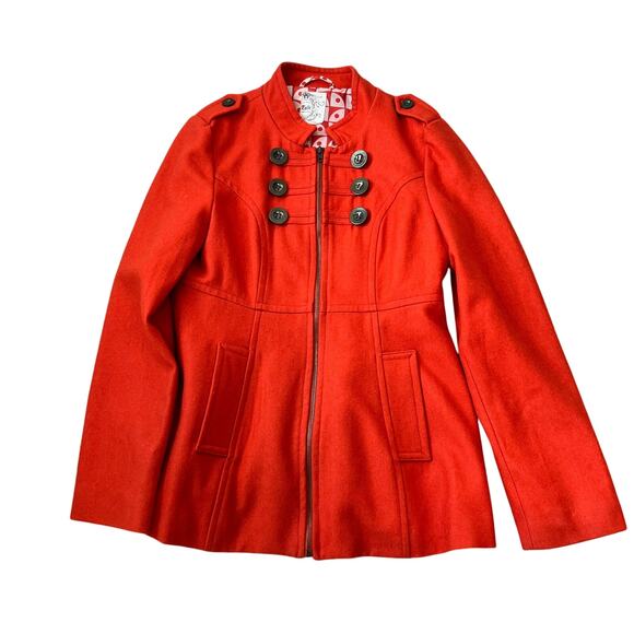 Anthropologie Tulle Military Jacket Wool Blend Coat Zip Up size XL Orange - Picture 1 of 14